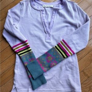 Free People Lavender Long Sleeve Tee with Patterned Cuffs